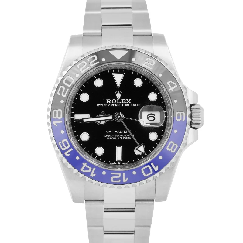 Leather Strap Watches With Unique Designs-Simple Diamond Bangles For Elegant Brides-MINT 2023 Rolex GMT-Master II BATMAN Blue Oyster Black Steel 40mm 126710 BLNR