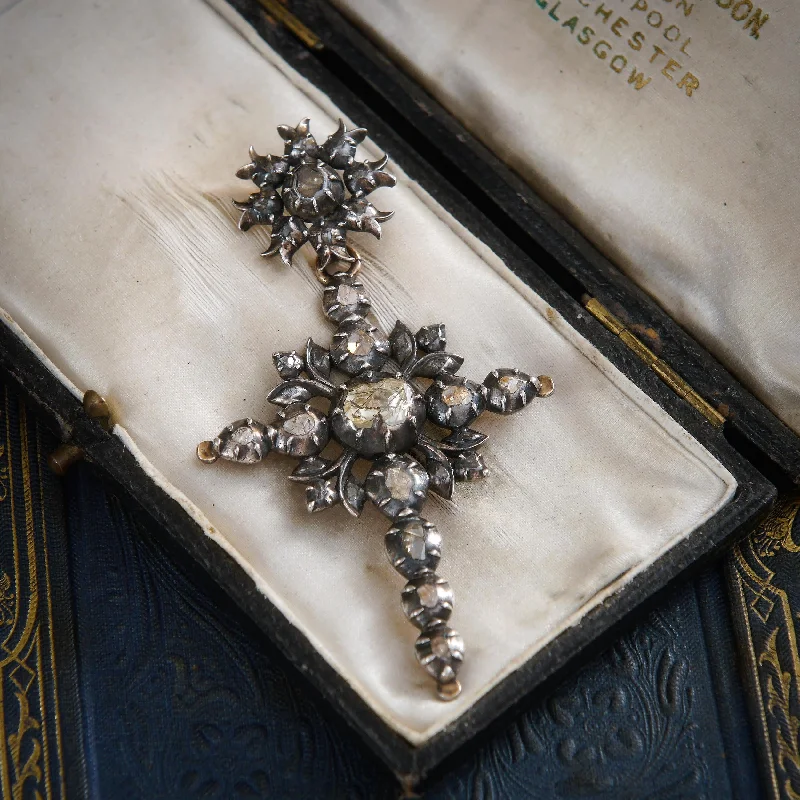 Simple Custom Wedding Bangles For Elegant Grooms-Simple Bar Necklace For Elegant Gifts-Antique 19th Century Belgian Diamond 'Flemish' Cross