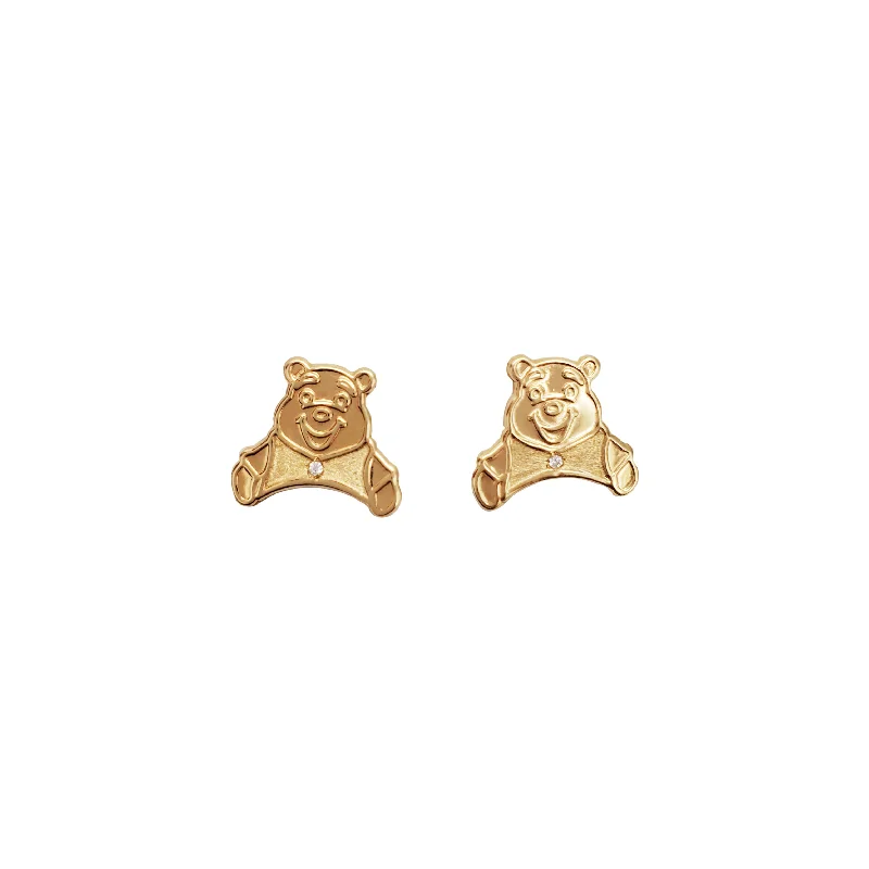 Simple Custom Bangles For Elegant Weddings-Minimalist Earrings For Sophisticated Look-Winnie The Pooh Zirconia Stud Earrings (14K)