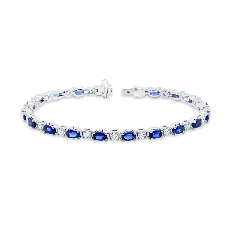 Simple Silver Bracelets For Men-Trendy Rose Gold Bangles For Wedding Day-Blue Sapphire Diamond Link Bracelet Color