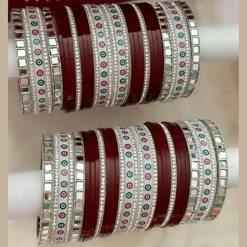 Sparkling Wedding Bangles For Bridesmaids Jewelry-Pooja Bangles Silver Plated Mirror Acrylic Bangles Set