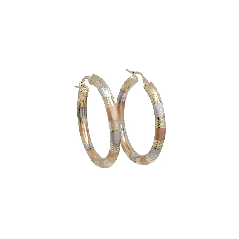 Trendy Rose Gold Bangles For Wedding Day-Silver Earrings For Birthday Gifts-Tricolor  Hoop Earrings (14K)