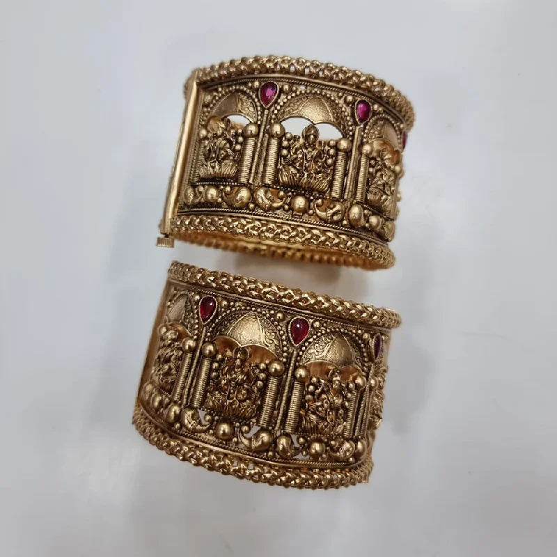 Trendy Stackable Bangles For Bridesmaids-JCM Gold Plated Temple Bangles Set