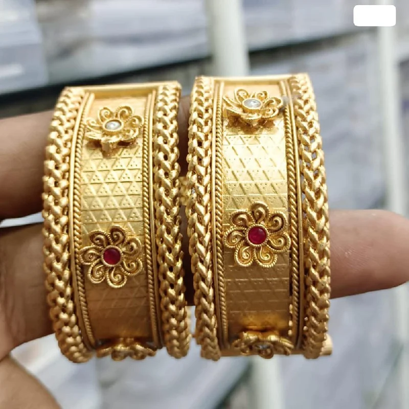 Trendy Custom Wedding Bangles For Brides-JCM Gold Plated Pota Stone Openable Kada