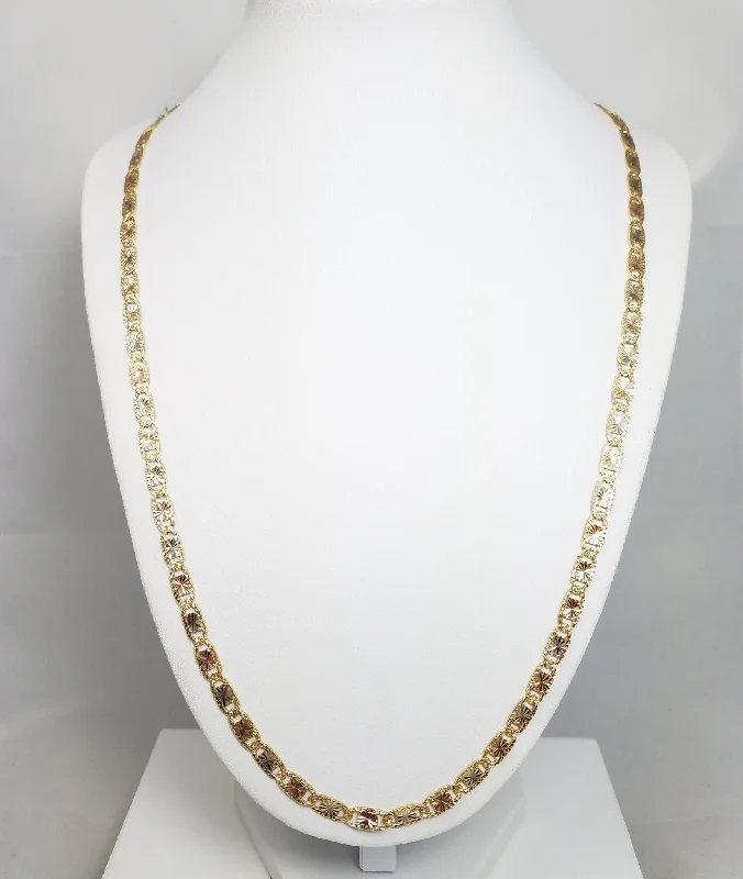 Elegant Silver Bangles For Fashion-Forward Brides-Simple Beaded Necklace For Casual Look-Shimmering Solid 14k Tricolor Gold Diamond Cut 24" Fancy Mariner Link Chain Necklace