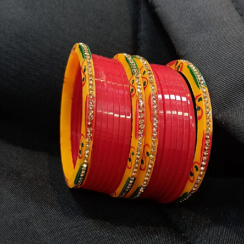 Trendy Gemstone Bangles For Wedding Day-Pooja Bangles Gold Plated Acrylic Bangles Set