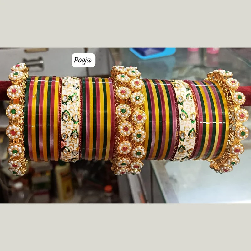 Trendy Custom Gold Bangles For Bridesmaids-Pooja Bangles Gold Plated Acrylic Bangles Set