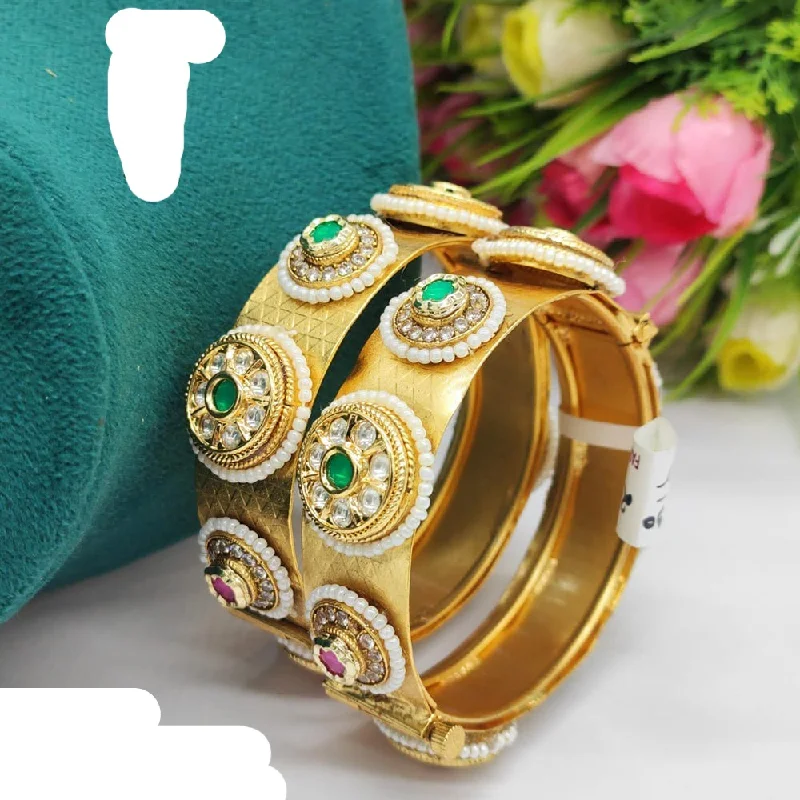 Classic Gold Wedding Bangles For Engagement Day-JCM Gold Plated Pota Openable  Bangles Set