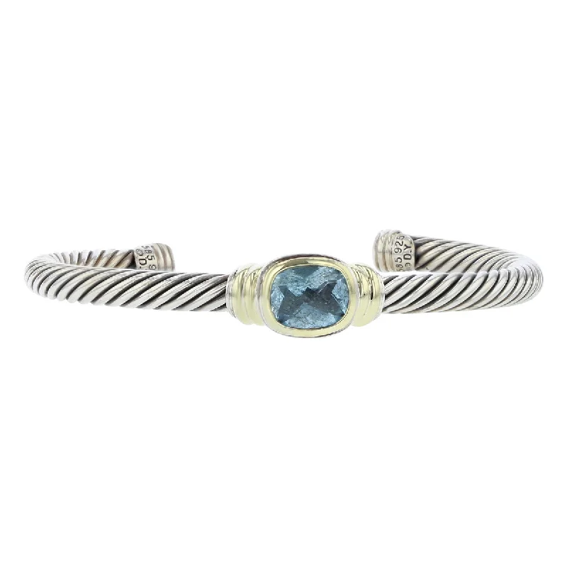 Eco-Friendly Bracelets-Elegant Custom Bangles For Timeless Style-David Yurman Noblesse Gold and Silver Blue Topaz Cuff Bracelet