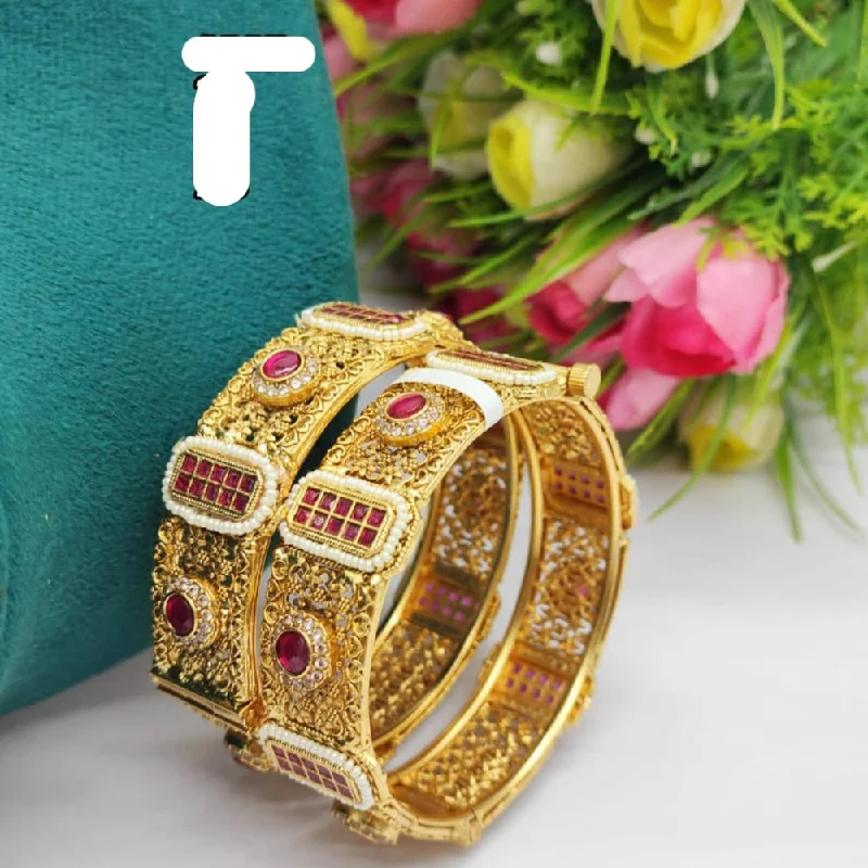 Personalized Wedding Bangles With Custom Stones-JCM Gold Plated Pota Openable  Bangles Set