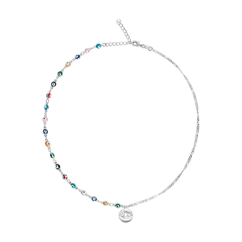 Sparkling Wedding Bangles With Birthstones For Bridesmaids-Elegant Teardrop Necklace For Fashionable Look-The Multi Color Full Evil Eye Charm Necklace