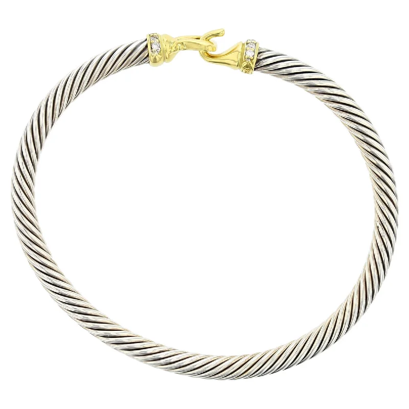 Adjustable Rope Bracelets-Simple Gold Bangles For Timeless Weddings-David Yurman Cable Bucket Bracelet with Diamonds