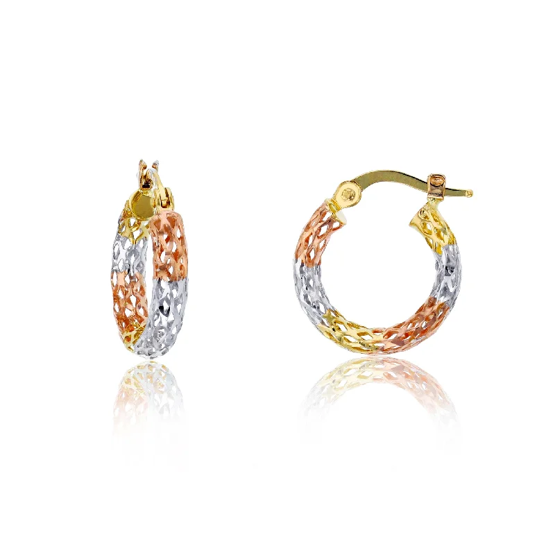 Trendy Stacking Bangles For Modern Brides-Silver Earrings With Natural Stones-Tricolor Filigree Hoop Earrings (14K)