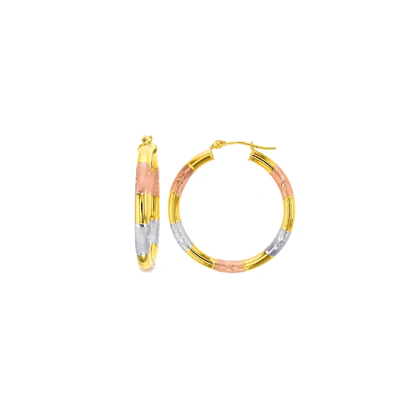 Simple Wedding Bangles For Timeless Elegance-Custom Gemstone Earrings For Her-Tricolor Hoop Earrings (14K)