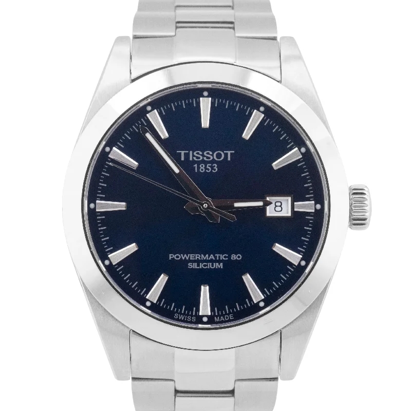 Leather Strap Watches For Men-Personalized Wedding Bangles With Gemstones-Tissot Gentleman Powermatic 80 Silicium Blue 40mm Date Watch T127.407.11.041.00