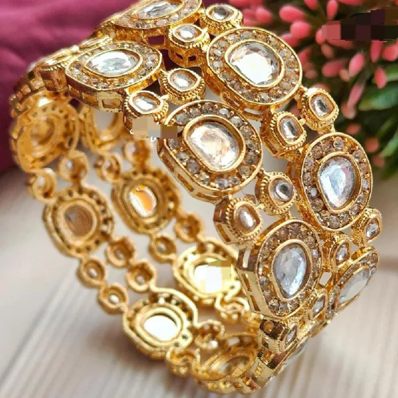 Trendy Custom Wedding Bangles For Grooms-Pooja Bangles Gold Plated Crystal Stone Bangles Set