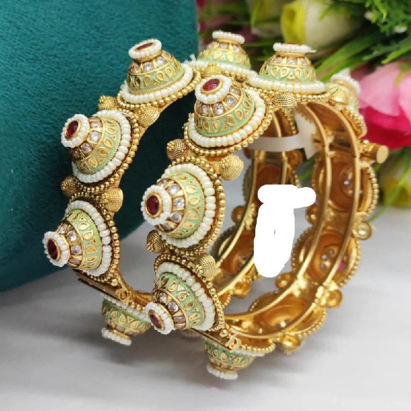 Sparkling Custom Wedding Bangles For Fashion Bridesmaids-JCM Gold Plated Pota Openable  Bangles Set