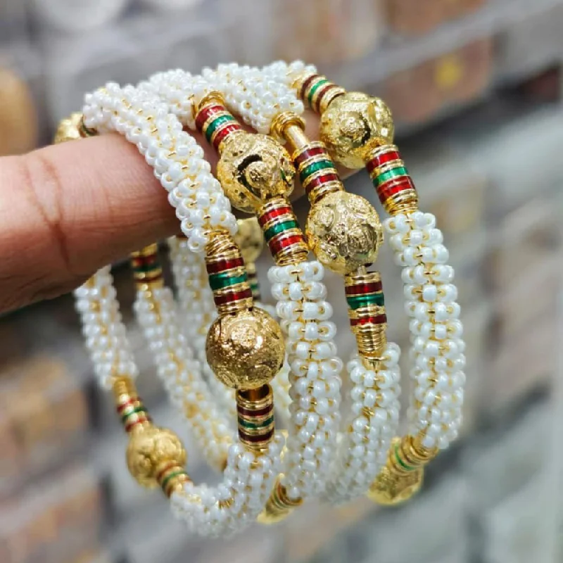 Trendy Gemstone Bangles For Wedding Gifts-Pooja Bangles Gold Plated Pearl Bangles Set