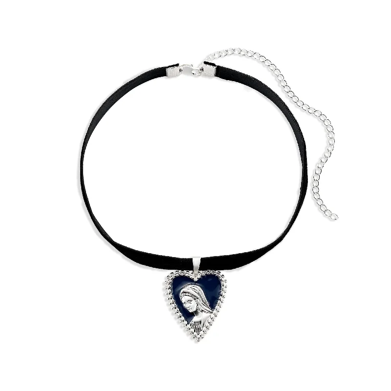 Sparkling Custom Gold Bangles For Brides-Simple Heart Necklace For Romantic Gifts-VIRGIN VELVET CHOKER SAPPHIRE BLUE (MIRROR PALAIS X THE M JEWELERS)