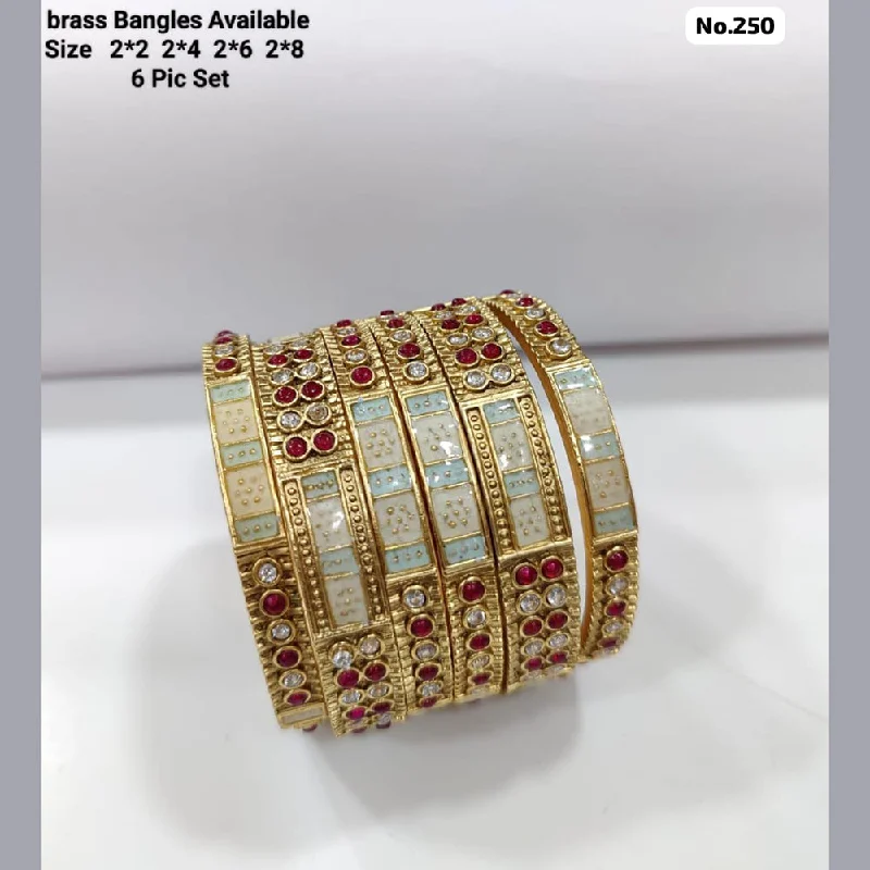 Luxury Custom Gold Bangles For Bridal Jewelry-JCM Brass Pota Stone and Meenakari Bangles Set