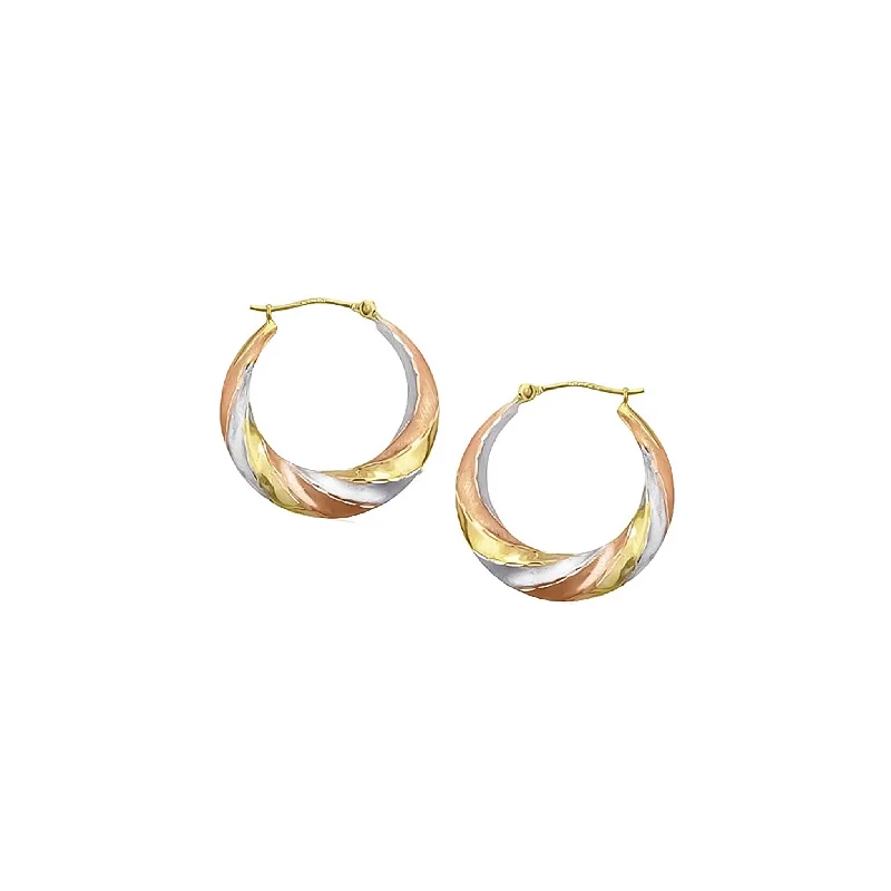 Trendy Wedding Bangles For Special Celebrations-Designer Earrings For Special Occasions-Tricolor Satin Twist Hoop Earrings (14K)