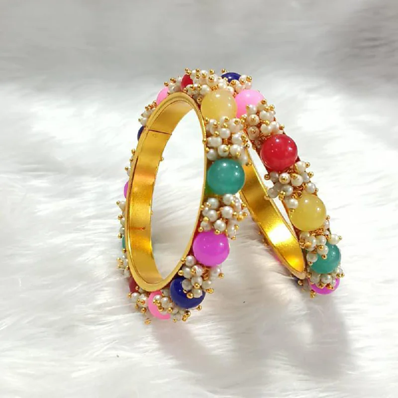 Personalized Custom Gold Wedding Bangles For Brides-Pooja Bangles Gold  Plated Pearl Bangle Set