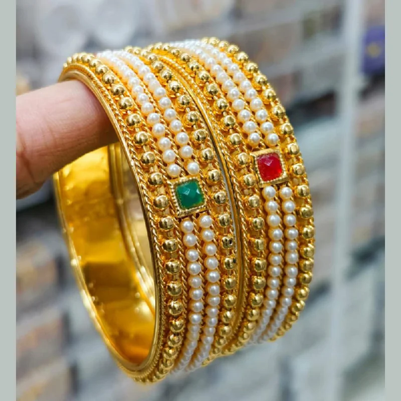 Sparkling Custom Wedding Bangles For Bridesmaids-Pooja Bangles Gold Plated Pearl Bangles Set