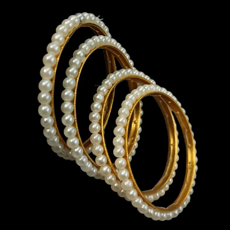 Personalized Custom Wedding Bangles For Anniversary Gifts-Kavita Art Gold Plated Pearl Bangles Set