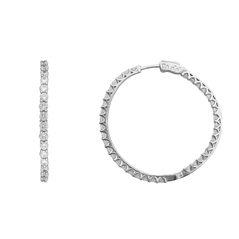 Unique Custom Bangles For Bridesmaids-Round Diamond Earrings For Engagement-Zirconia One Row Inside-Out Hoop Earrings (Silver)