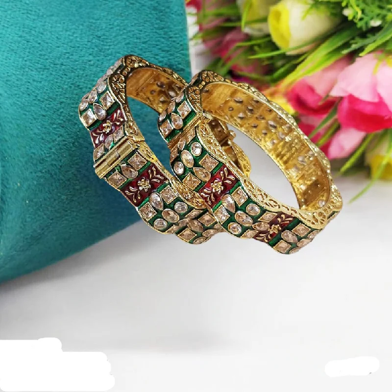 Personalized Engagement Bangles For Wedding Day-JCM Gold Plated Meenakari openable Bangles Set