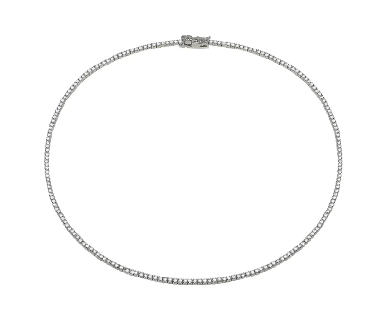 Simple Diamond Bangles For Elegant Brides-Custom Silver Necklace For Personalized Jewelry-THE THIN TENNIS NECKLACE