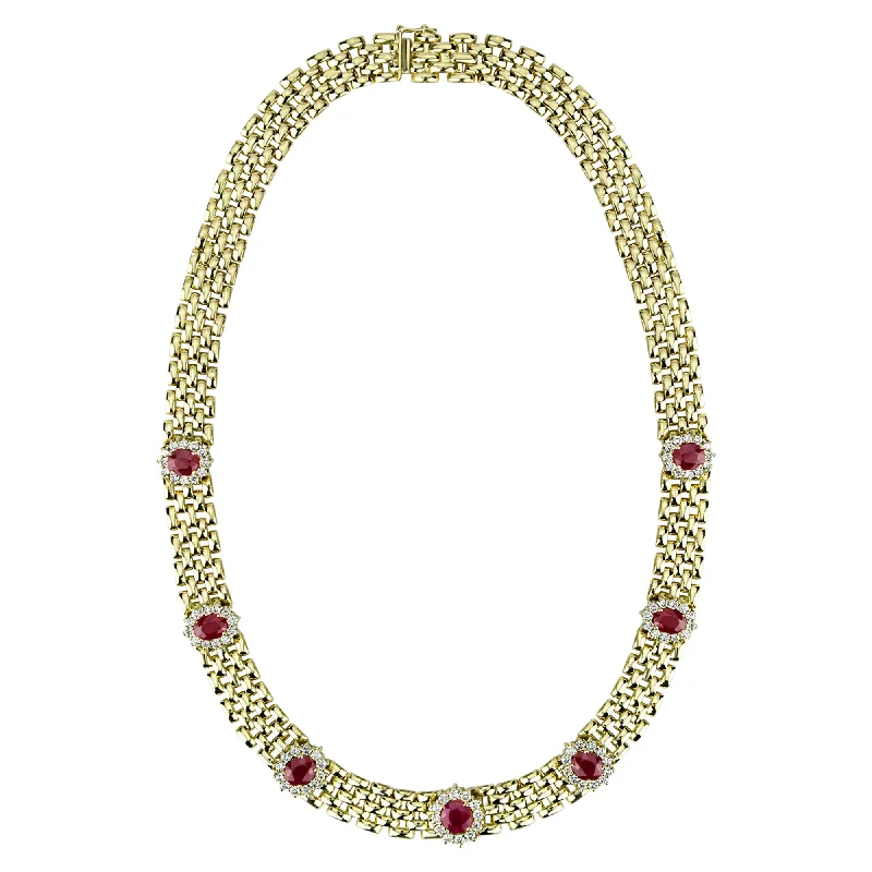 Unique Engagement Bangles For Brides-Luxury Gold Necklace For Bridal Wear-Necklace - Ruby And Diamond (2314A)