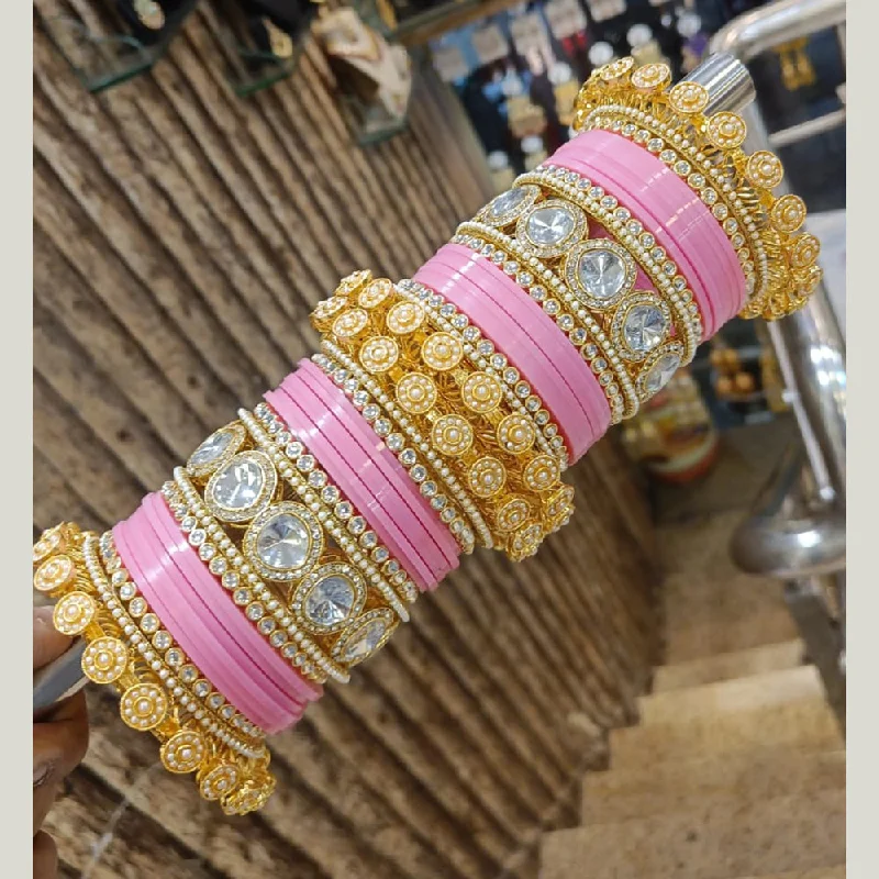 Custom Engagement Bangles With Birthstones-Pooja Bangles Gold Plated Acrylic Bangles Set