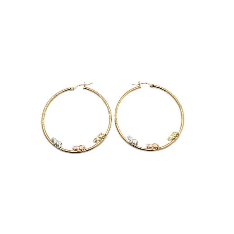 Trendy Gemstone Bangles For Wedding Day-Unique Statement Earrings For Fashion-Tricolor Elephant Hoop Earrings (14K)