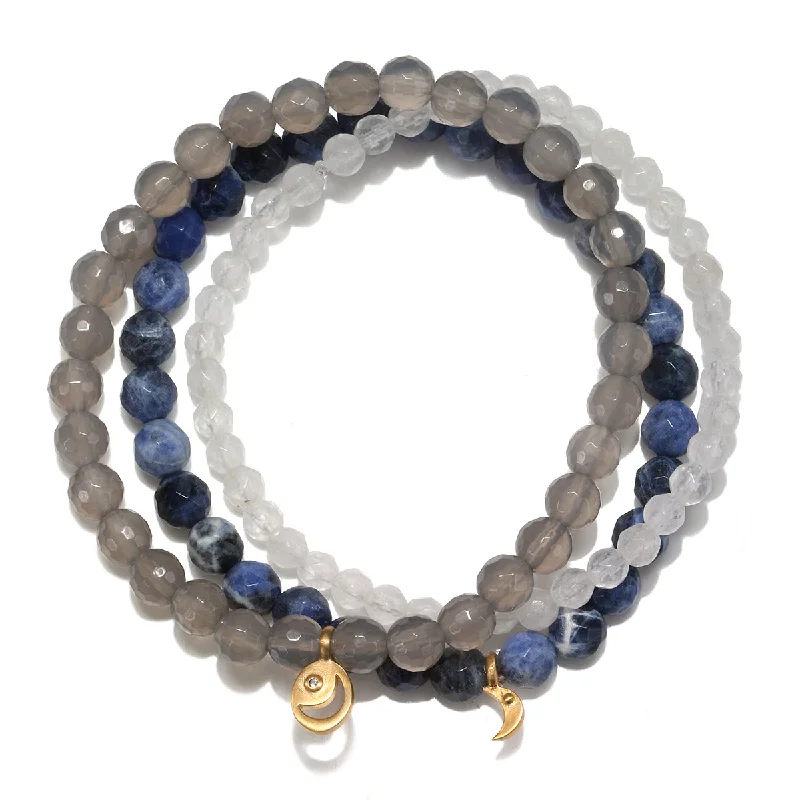 Best Bracelets For Everyday Wear-Trendy Stackable Bangles For Bridesmaids-Peace & Protection Moon Gemstone Bracelet Set