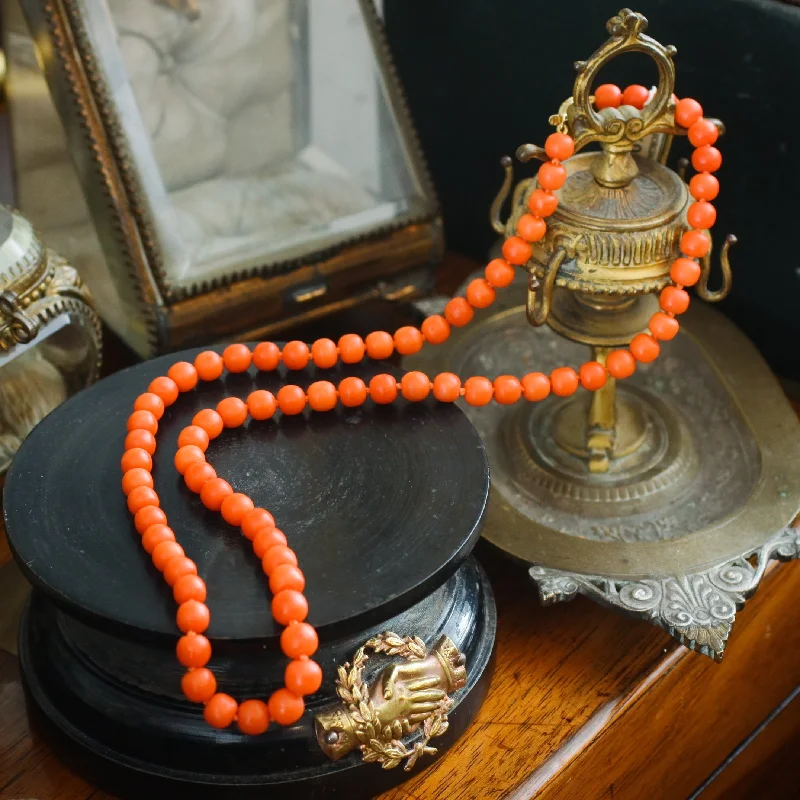 Sparkling Custom Gold Wedding Bangles For Brides-Custom Chain Necklace For Personalized Style-Antique Georgian Natural Deep Orange Coral Bead Necklace