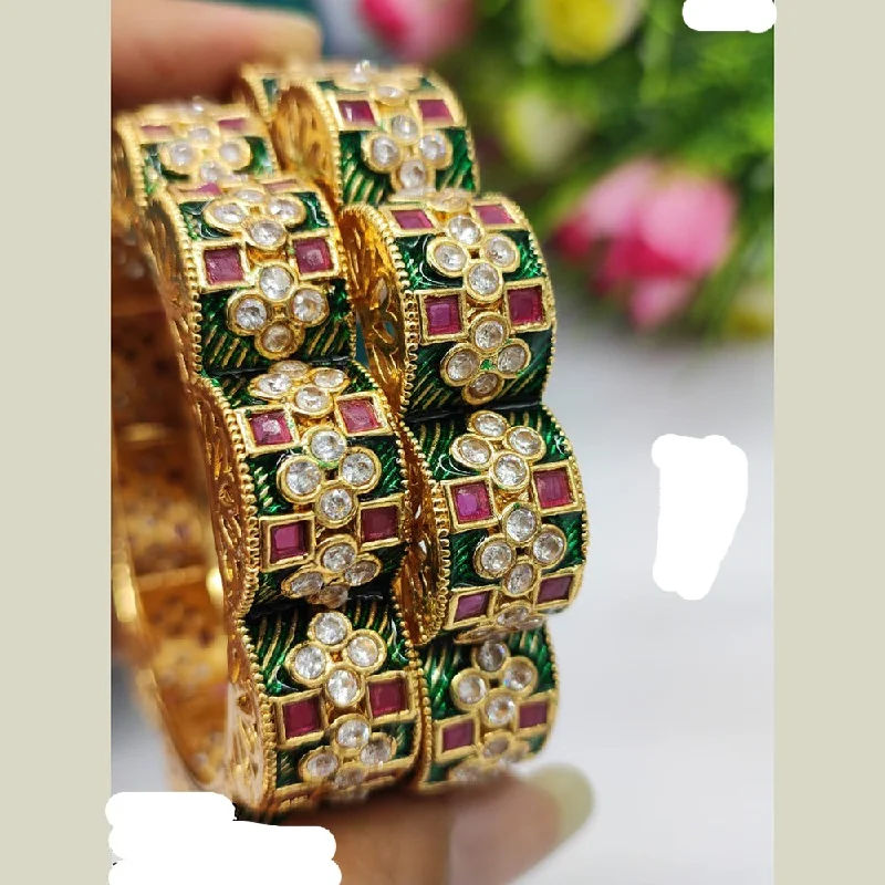 Sparkling Custom Gold Wedding Bangles For Brides-JCM Gold Plated Meenakari openable Bangles Set