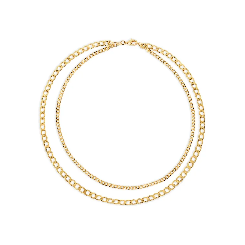 Classic Custom Rose Gold Bangles For Bridesmaids-Elegant Heart-Shaped Necklace For Romantic Occasions-THE DOUBLE CURB CHAIN LAYERING NECKLACE (CHAPTER II BY GREG YÜNA X THE M JEWELERS)