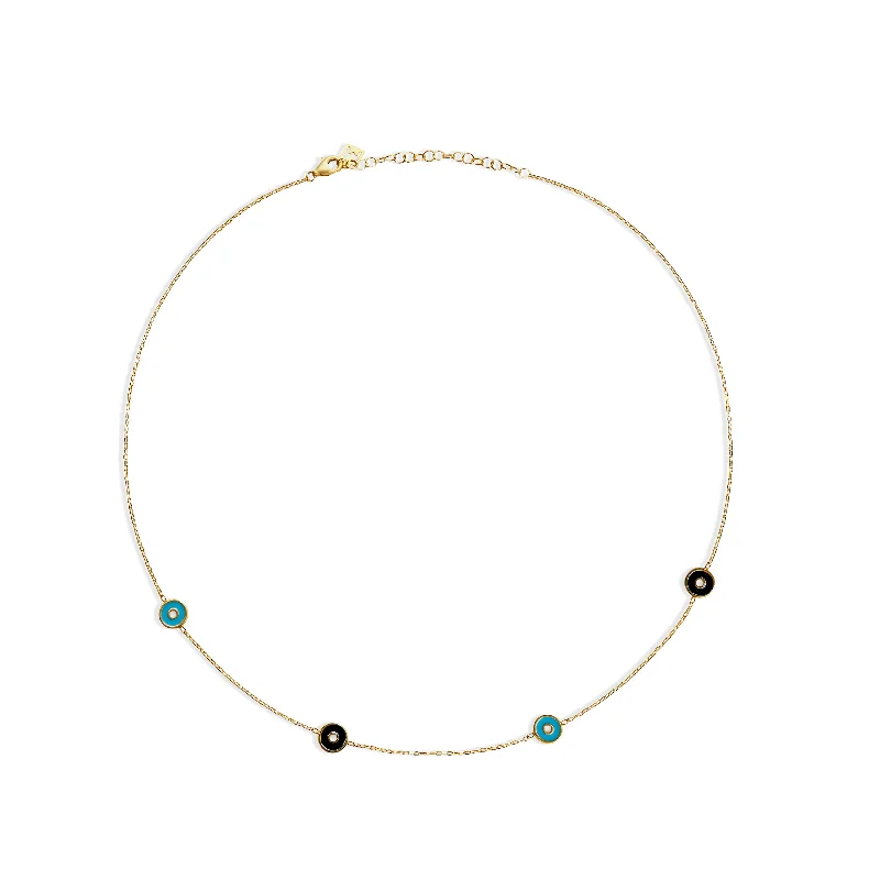 Simple Custom Gold Bangles For Wedding Day-Trendy Beaded Necklace For Holiday Wear-THE EVIL EYE ENAMEL COLLAR NECKLACE