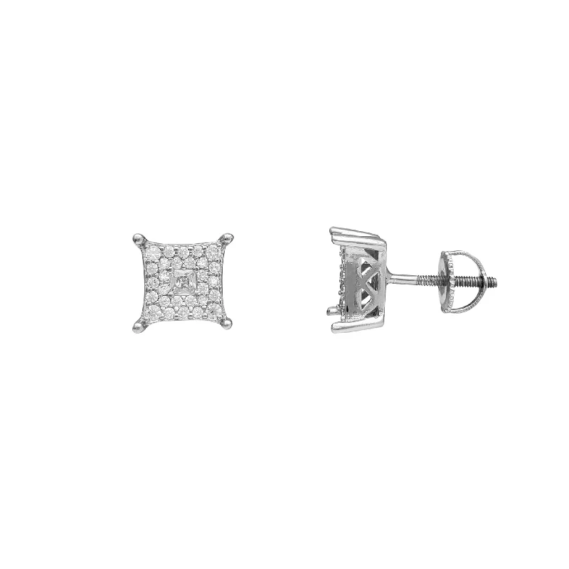 Personalized Custom Bangles For Special Occasions-Long Drop Earrings For Special Events-Zirconia Iced-Out Square Stud Earrings (Silver)