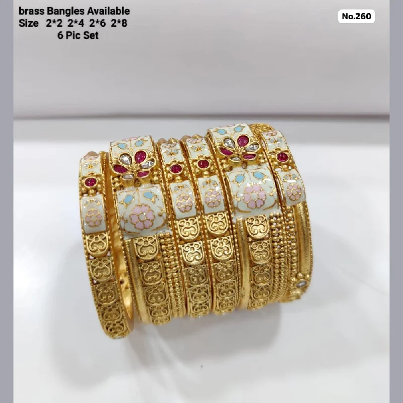 Simple Silver Wedding Bangles For Bridesmaids-JCM Brass Pota Stone and Meenakari Bangles Set