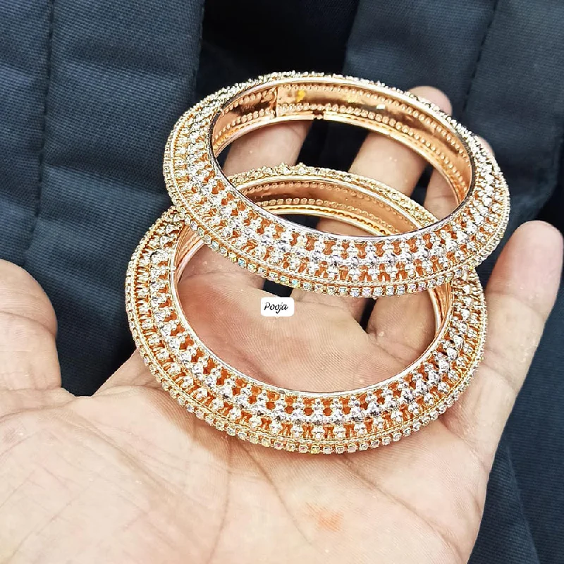 Trendy Custom Wedding Bangles For Bridesmaids-Pooja Bangles Rose Gold Plated Austrian Stone Bangles Set