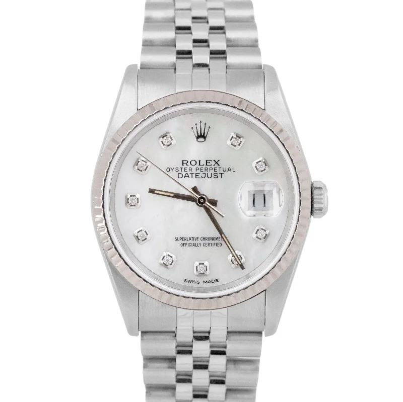 Watches With Interchangeable Straps-Personalized Gold Bangles For Engagement Day-MINT Rolex DateJust 36mm Jubilee Diamond Mother of Pearl Automatic Watch 16234