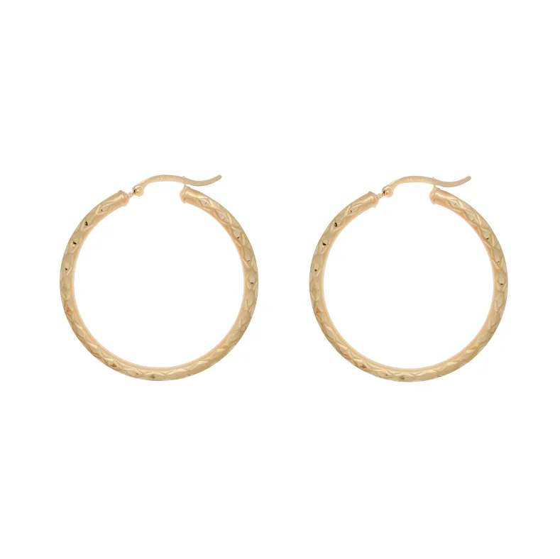 Trendy Wedding Bangles For Timeless Bridesmaids-Simple Silver Earrings With Pearls-Harlequin Diamond Cut Hoop Earring (14K)