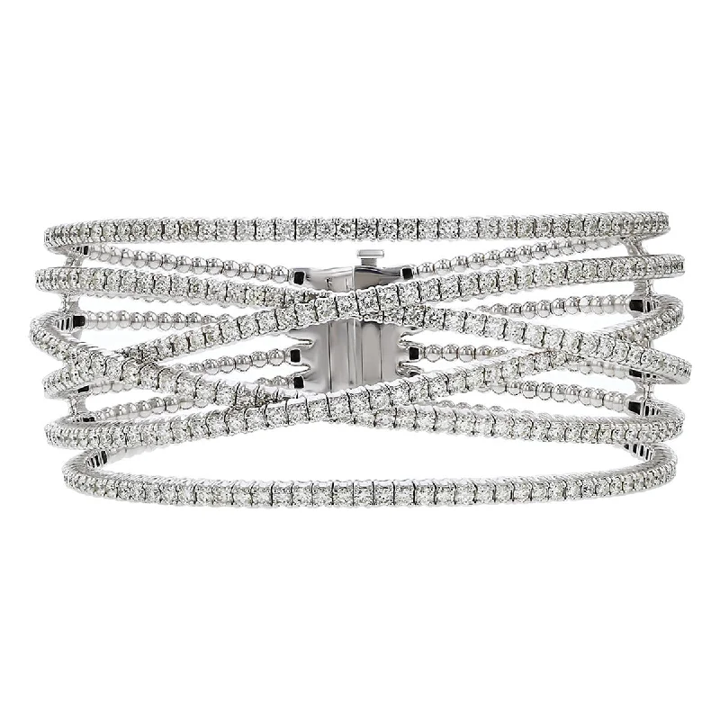 Ethnic Inspired Bracelets-Elegant Diamond Bangles For Special Occasions-Crossover 6-Row Diamond Flexible Bracelet