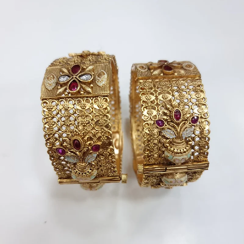 Simple Gold Wedding Bangles For Bridesmaids-JCM Gold Plated Meenakari Bangles Set