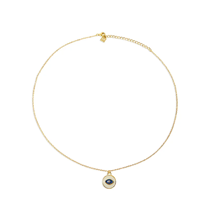 Elegant Stacking Bangles For Fashionable Brides-Gold Choker Necklace For Evening Style-THE ENAMEL EVIL EYE MEDAL NECKLACE