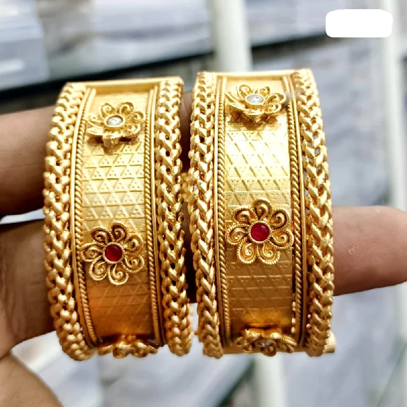 Classic Wedding Bangles For Engagement Gifts-JCM Gold Plated Pota  Bangles Set Openable kada