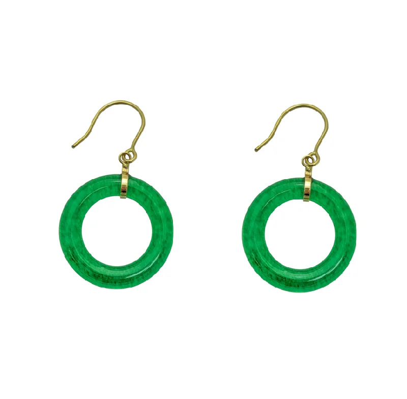 Elegant Silver Bangles For Fashion-Forward Brides-Large Crystal Earrings For Weddings-Jade Disc Hoop Earring (14K)