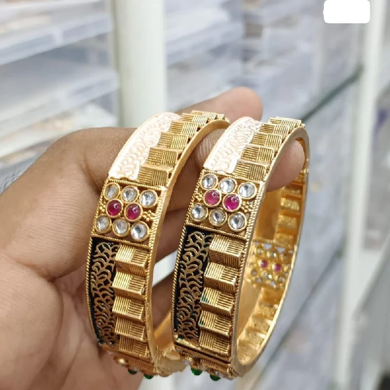 Simple Custom Bangles For Bridal Fashion-JCM Gold Plated Pota Bangles Set